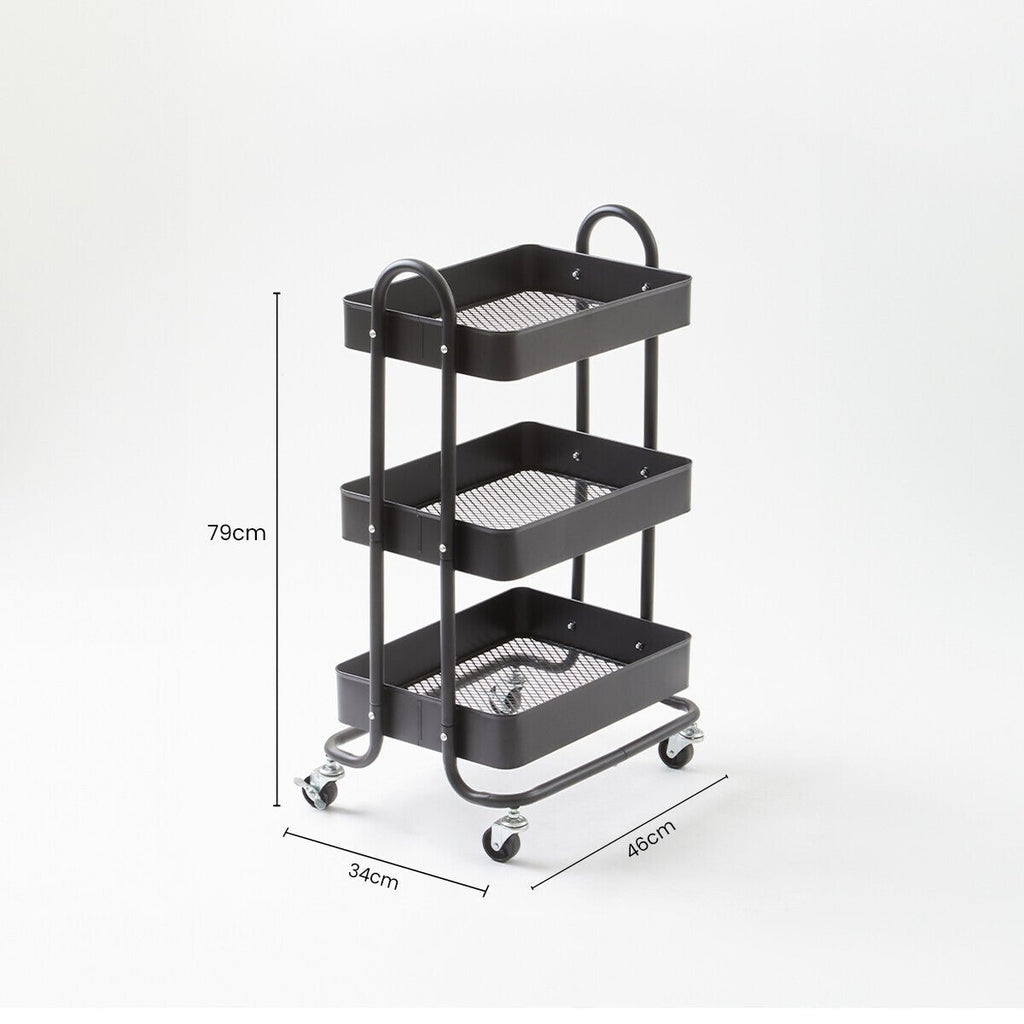 Acero Three Tier Black Metal Trolley - Joe’s Haven