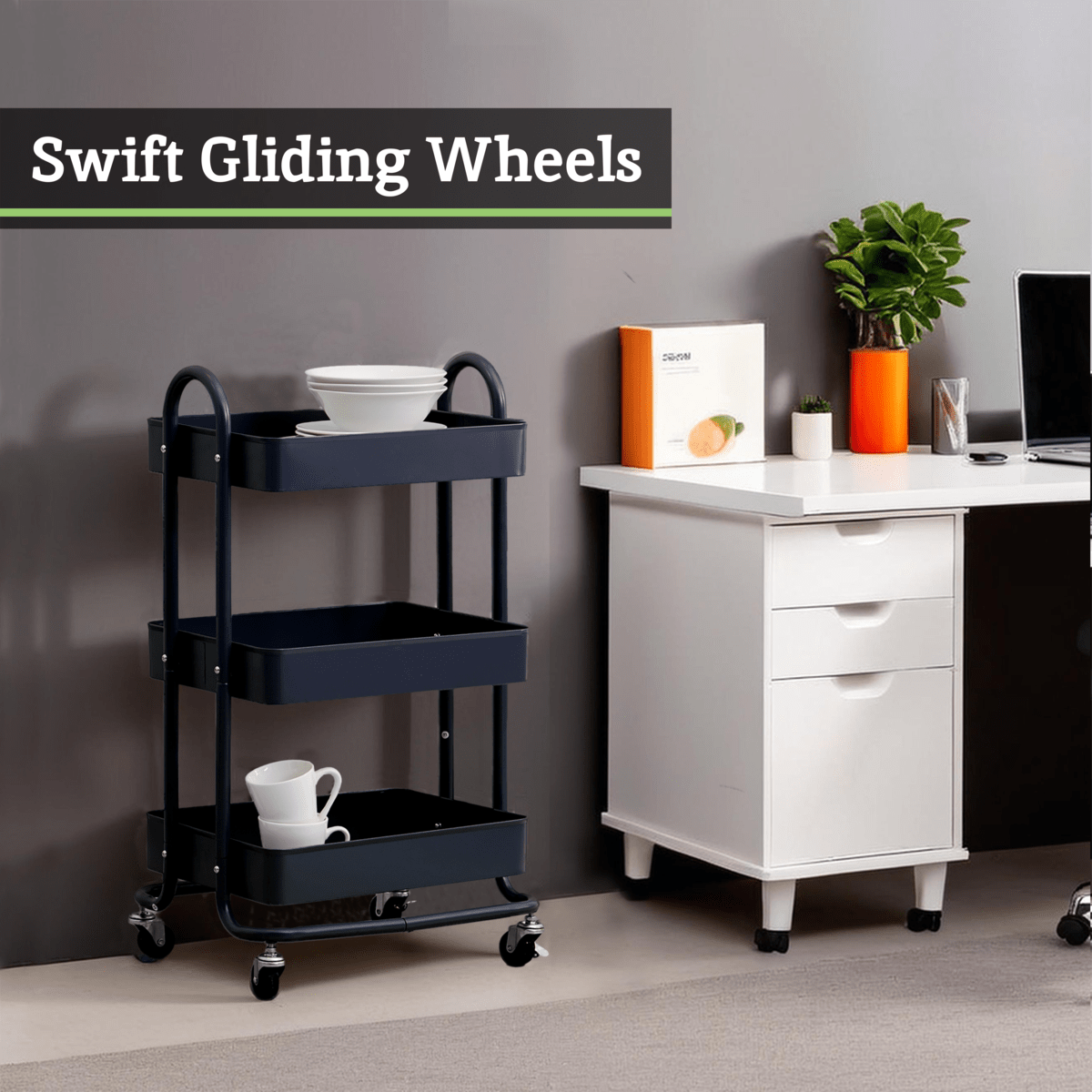 Acero Three Tier Black Metal Trolley - Joe’s Haven