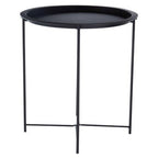 Black Powder Coated Metal Round Side Table with Intersecting Cross Base, Acero - Joe’s Haven