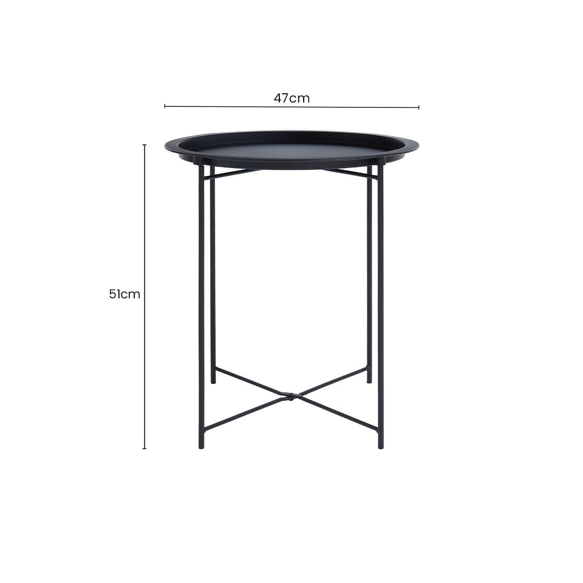 Black Powder Coated Metal Round Side Table with Intersecting Cross Base, Acero - Joe’s Haven