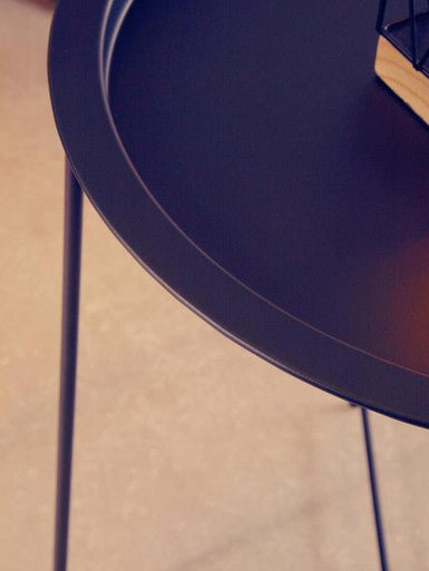 Black Powder Coated Metal Round Side Table with Intersecting Cross Base, Acero - Joe’s Haven