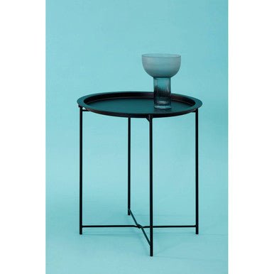 Black Powder Coated Metal Round Side Table with Intersecting Cross Base, Acero - Joe’s Haven