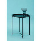 Black Powder Coated Metal Round Side Table with Intersecting Cross Base, Acero - Joe’s Haven