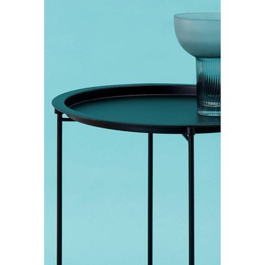 Black Powder Coated Metal Round Side Table with Intersecting Cross Base, Acero - Joe’s Haven