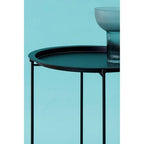 Black Powder Coated Metal Round Side Table with Intersecting Cross Base, Acero - Joe’s Haven