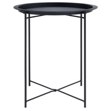 Black Powder Coated Metal Round Side Table with Intersecting Cross Base, Acero - Joe’s Haven