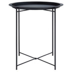 Black Powder Coated Metal Round Side Table with Intersecting Cross Base, Acero - Joe’s Haven
