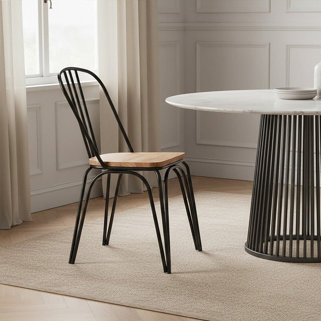 District Dining Chair Elm Wood Seat With Black Finish Metal Frame - Joe’s Haven
