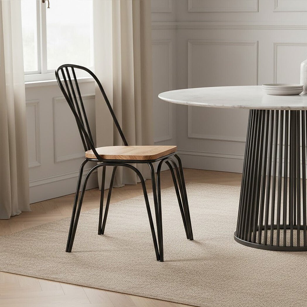 District Dining Chair Elm Wood Seat With Black Finish Metal Frame - Joe’s Haven