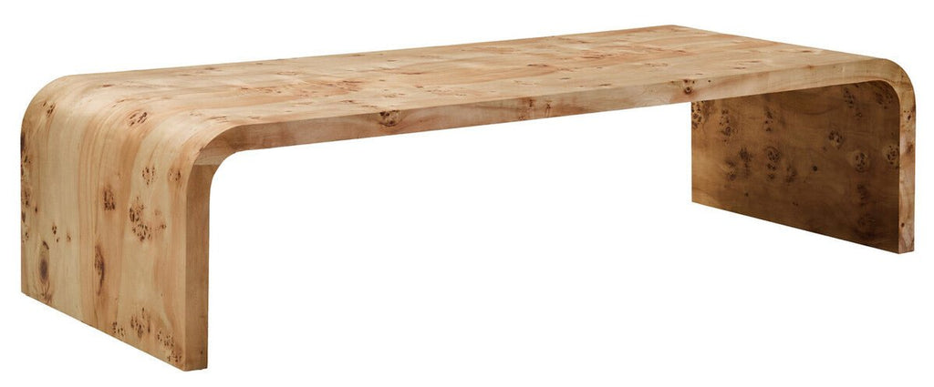 Natural Burl Wood Curved Coffee Table with Smooth Curved Edges, Mota - Joe’s Haven