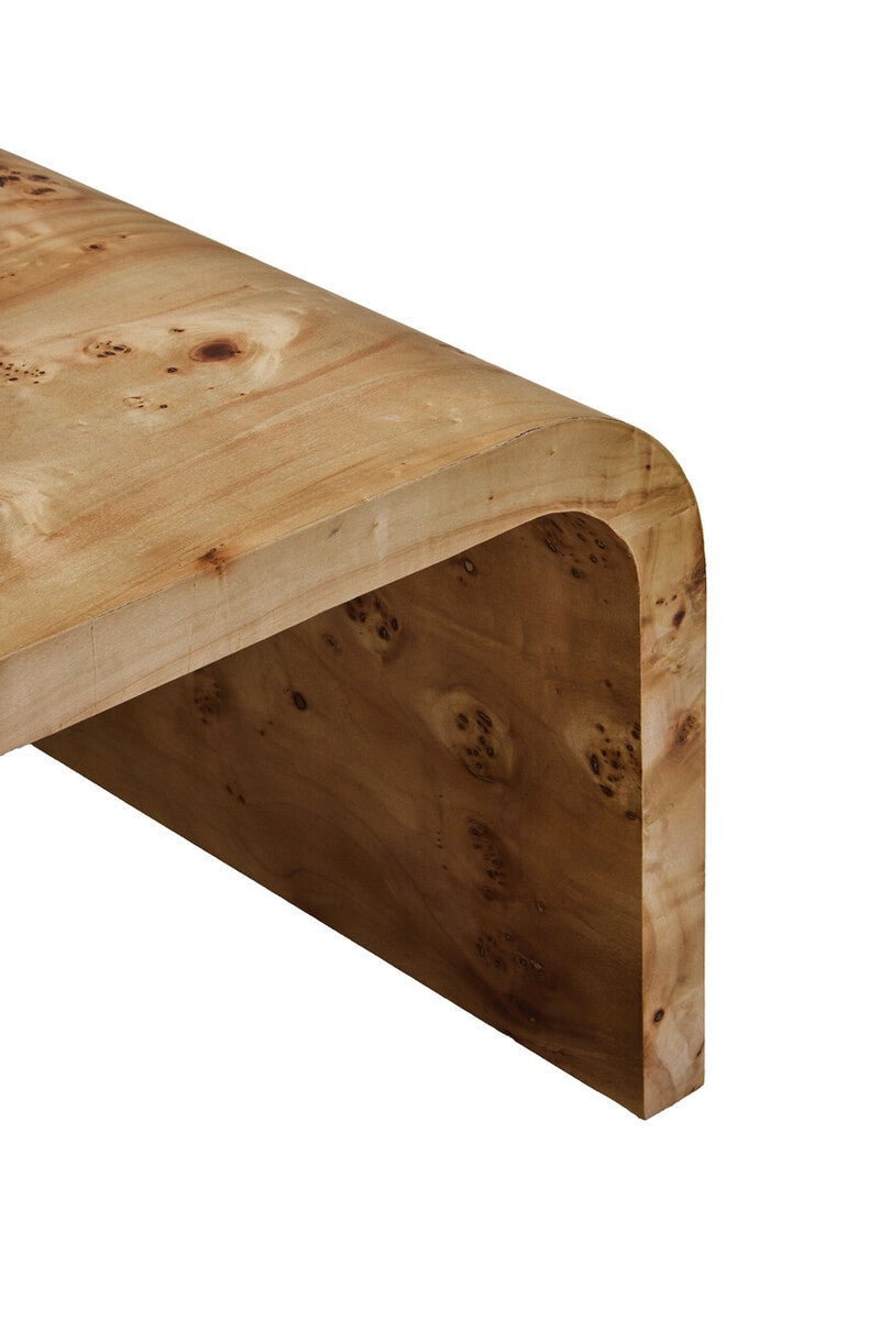Natural Burl Wood Curved Coffee Table with Smooth Curved Edges, Mota - Joe’s Haven