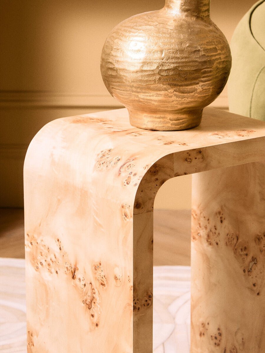 Natural Burl Wood Curved Side Table with Smooth Curved Edges, Mota - Joe’s Haven