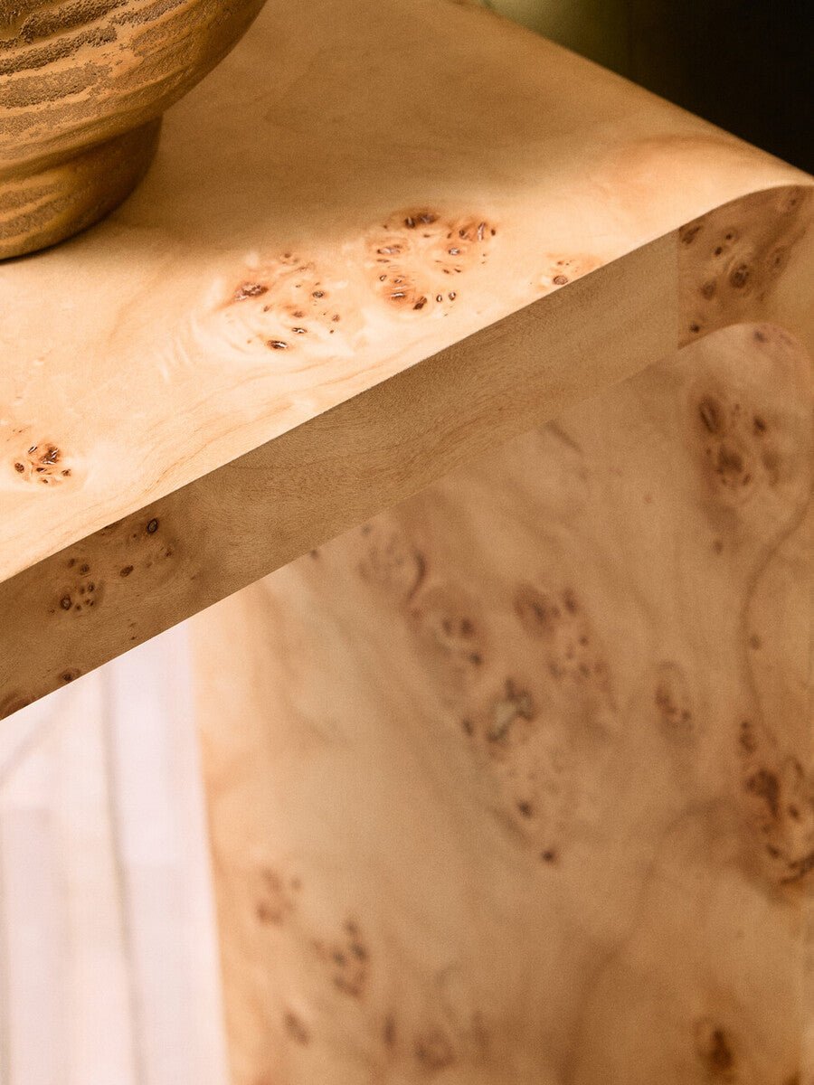 Natural Burl Wood Curved Side Table with Smooth Curved Edges, Mota - Joe’s Haven