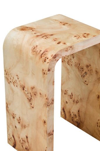 Natural Burl Wood Curved Side Table with Smooth Curved Edges, Mota - Joe’s Haven