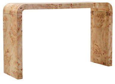 Natural Burl Wood Curved Console Table with Smooth Curved Edges, Mota - Joe’s Haven