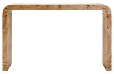 Natural Burl Wood Curved Console Table with Smooth Curved Edges, Mota - Joe’s Haven