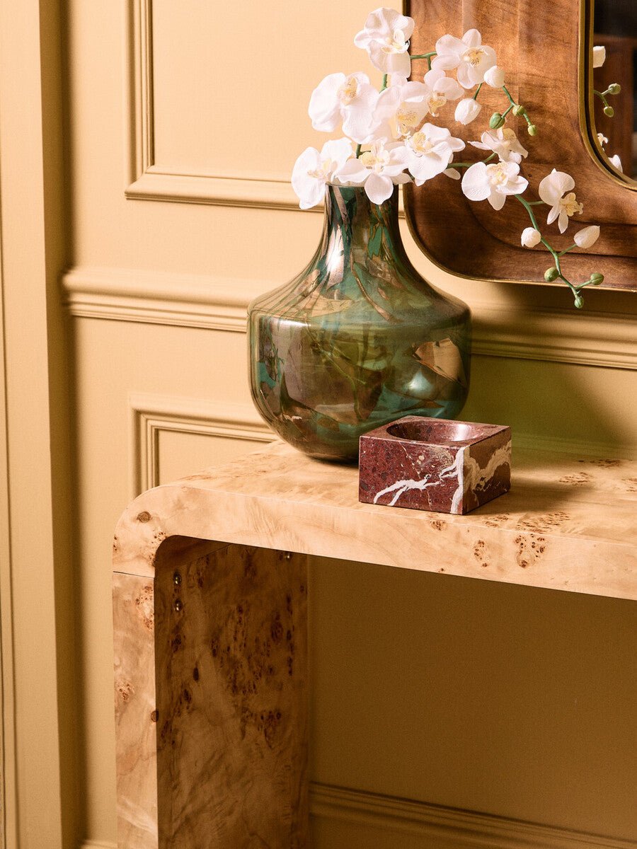 Natural Burl Wood Curved Console Table with Smooth Curved Edges, Mota - Joe’s Haven