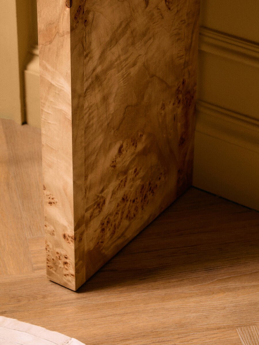 Natural Burl Wood Curved Console Table with Smooth Curved Edges, Mota - Joe’s Haven