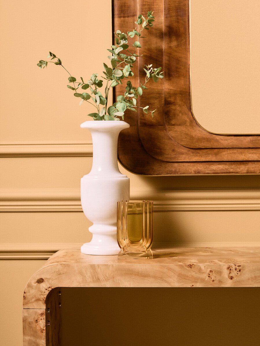Natural Burl Wood Curved Console Table with Smooth Curved Edges, Mota - Joe’s Haven