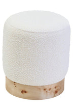 Mota Burl Wood And Cream Boucle Round Stool