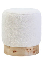 Mota Burl Wood And Cream Boucle Round Stool - Joe’s Haven