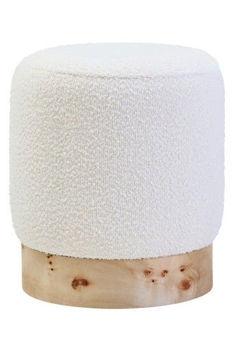 Mota Burl Wood And Cream Boucle Round Stool - Joe’s Haven