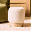 Mota Burl Wood And Cream Boucle Round Stool - Joe’s Haven