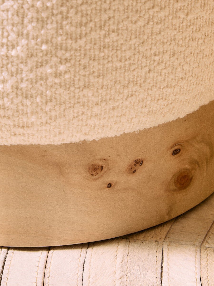 Mota Burl Wood And Cream Boucle Round Stool - Joe’s Haven