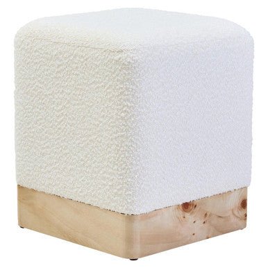 Mota Burl Wood And Cream Boucle Square Stool - Joe’s Haven