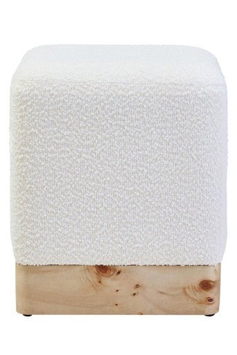 Mota Burl Wood And Cream Boucle Square Stool - Joe’s Haven