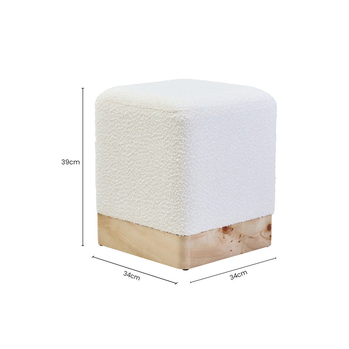 Mota Burl Wood And Cream Boucle Square Stool - Joe’s Haven