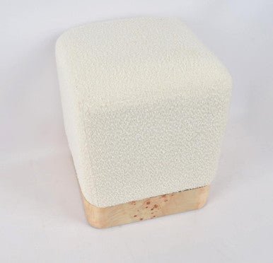 Mota Burl Wood And Cream Boucle Square Stool - Joe’s Haven
