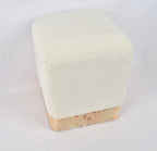 Mota Burl Wood And Cream Boucle Square Stool - Joe’s Haven