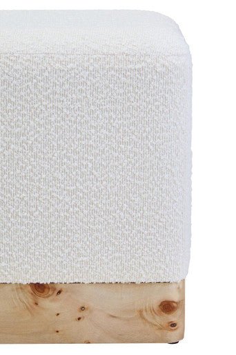 Mota Burl Wood And Cream Boucle Square Stool - Joe’s Haven