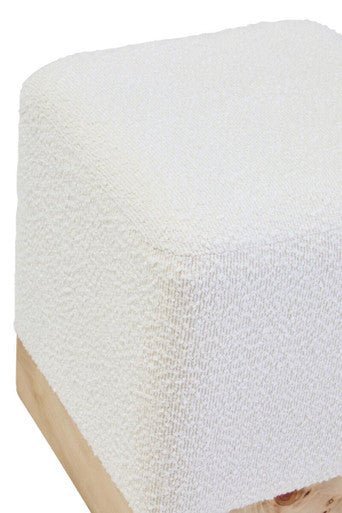 Mota Burl Wood And Cream Boucle Square Stool - Joe’s Haven