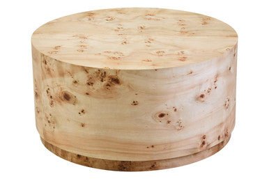 Natural Burl Wood Round Coffee Table with Drum Shape Design, Mota - Joe’s Haven
