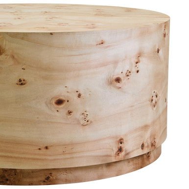 Natural Burl Wood Round Coffee Table with Drum Shape Design, Mota - Joe’s Haven