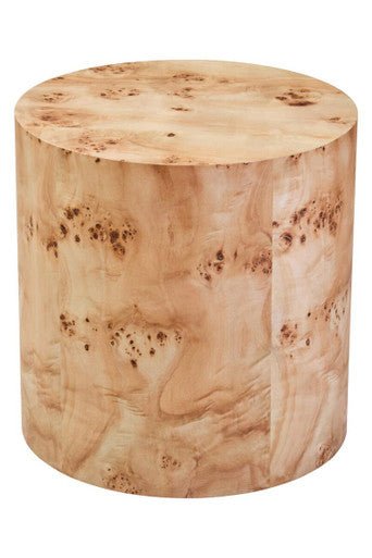 Natural Burl Wood Round Side Table with Drum Shape Design, Mota - Joe’s Haven