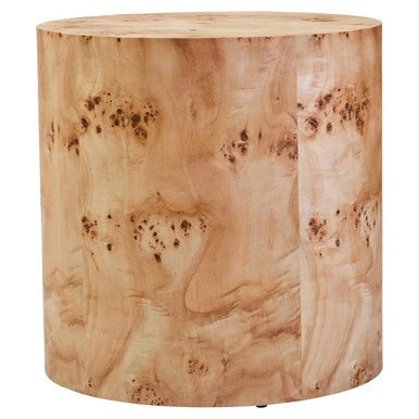 Natural Burl Wood Round Side Table with Drum Shape Design, Mota - Joe’s Haven