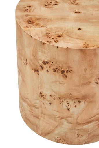 Natural Burl Wood Round Side Table with Drum Shape Design, Mota - Joe’s Haven