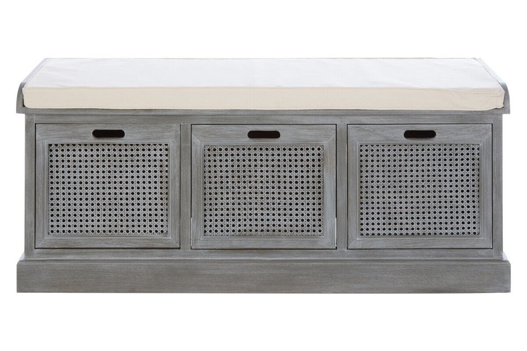 Heritage Grey Three Drawer Storage Bench with Cushion - Joe’s Haven