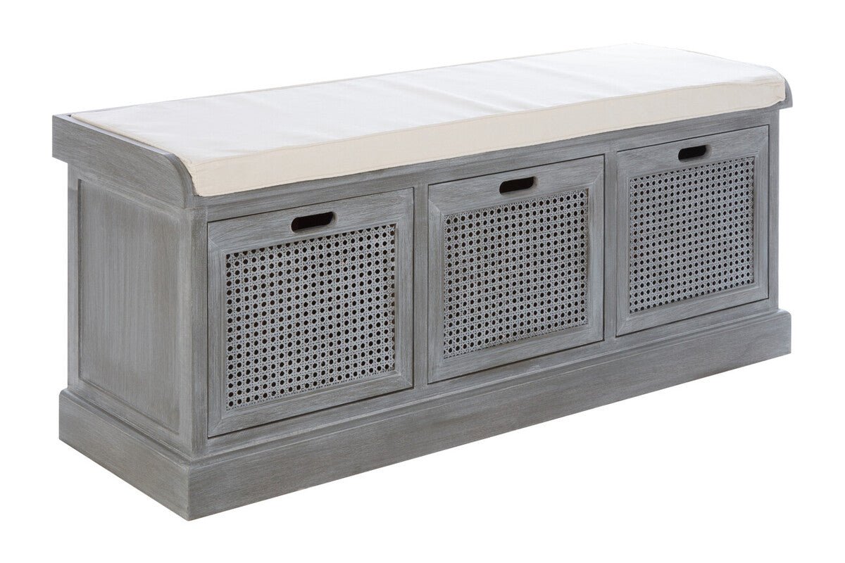 Heritage Grey Three Drawer Storage Bench with Cushion - Joe’s Haven