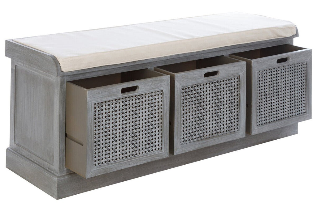 Heritage Grey Three Drawer Storage Bench with Cushion - Joe’s Haven