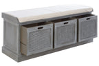 Heritage Grey Three Drawer Storage Bench with Cushion - Joe’s Haven