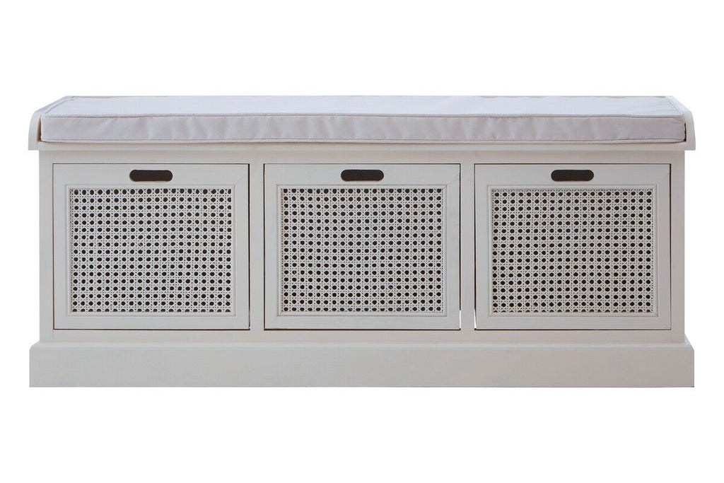 Heritage White Three Drawer Storage Bench with Cushion - Joe’s Haven
