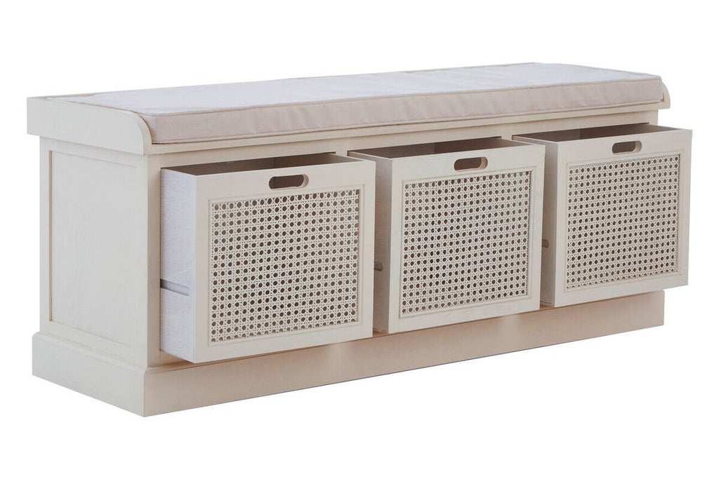 Heritage White Three Drawer Storage Bench with Cushion - Joe’s Haven