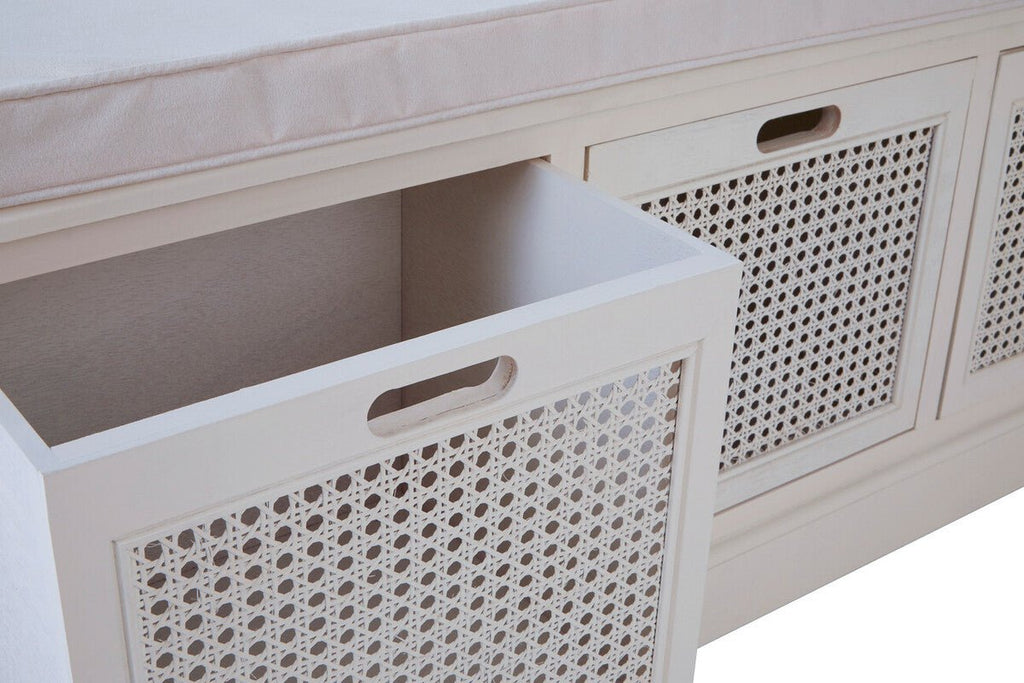 Heritage White Three Drawer Storage Bench with Cushion - Joe’s Haven