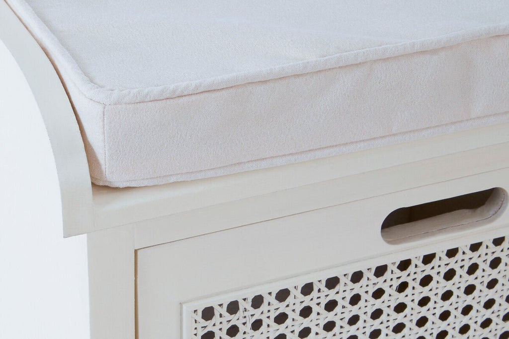 Heritage White Three Drawer Storage Bench with Cushion - Joe’s Haven