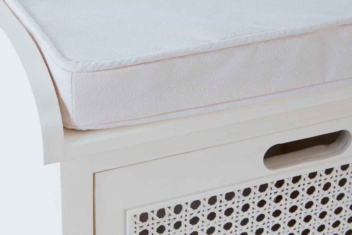 Heritage White Three Drawer Storage Bench with Cushion - Joe’s Haven