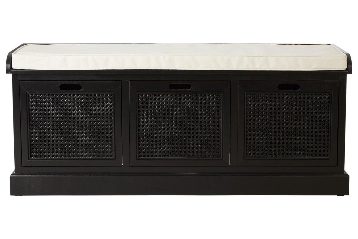 Heritage Black Three Drawer Storage Bench with Cushion - Joe’s Haven